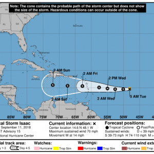 Boletín Tormenta Tropical Isaac, martes 11 de septiembre de 2018, 5:00am 2 083340 5day cone no line and wind