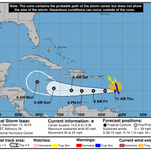 144134 5day cone no line and wind 300x300 - Boletín Tormenta Tropical Isaac, jueves 13 de septiembre de 2018, 11:00am