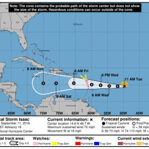 Boletín Tormenta Tropical Isaac, martes 11 de septiembre de 2018, 11:00AM, KP3AV Systems